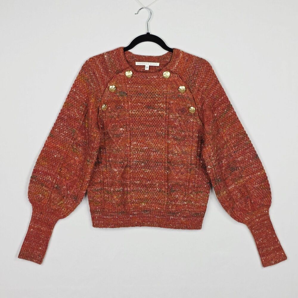 Veronica Beard Adelaida Sweater Wool Silk Alpaca Blend Gold Buttons Soft Cozy